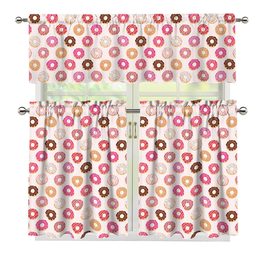Pastel Donut Pattern Print 3 Piece Kitchen Curtains