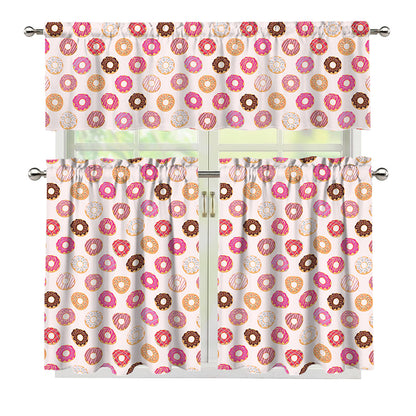 Pastel Donut Pattern Print 3 Piece Kitchen Curtains