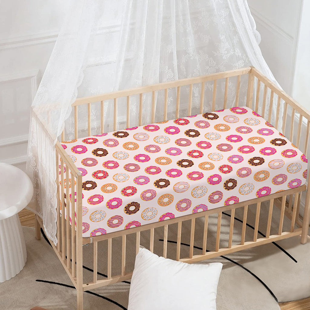 Pastel Donut Pattern Print Baby Crib Sheet