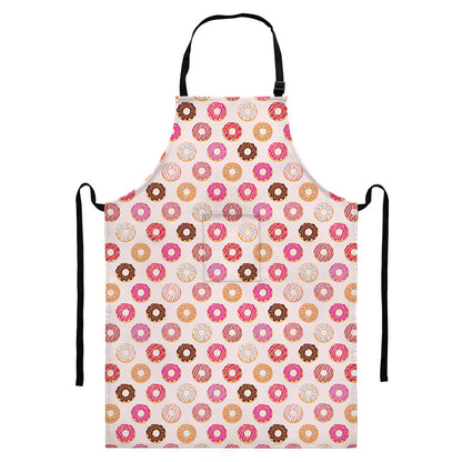 Pastel Donut Pattern Print Bib Apron With Pocket