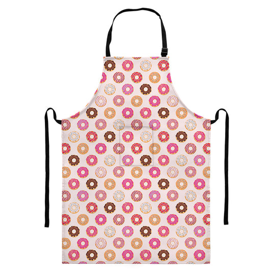 Pastel Donut Pattern Print Bib Apron With Pocket