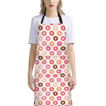 Pastel Donut Pattern Print Bib Apron With Pocket