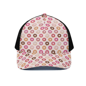 Pastel Donut Pattern Print Black Mesh Trucker Cap