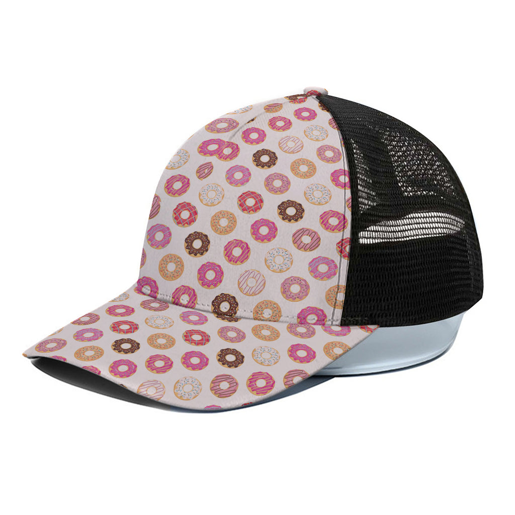 Pastel Donut Pattern Print Black Mesh Trucker Cap