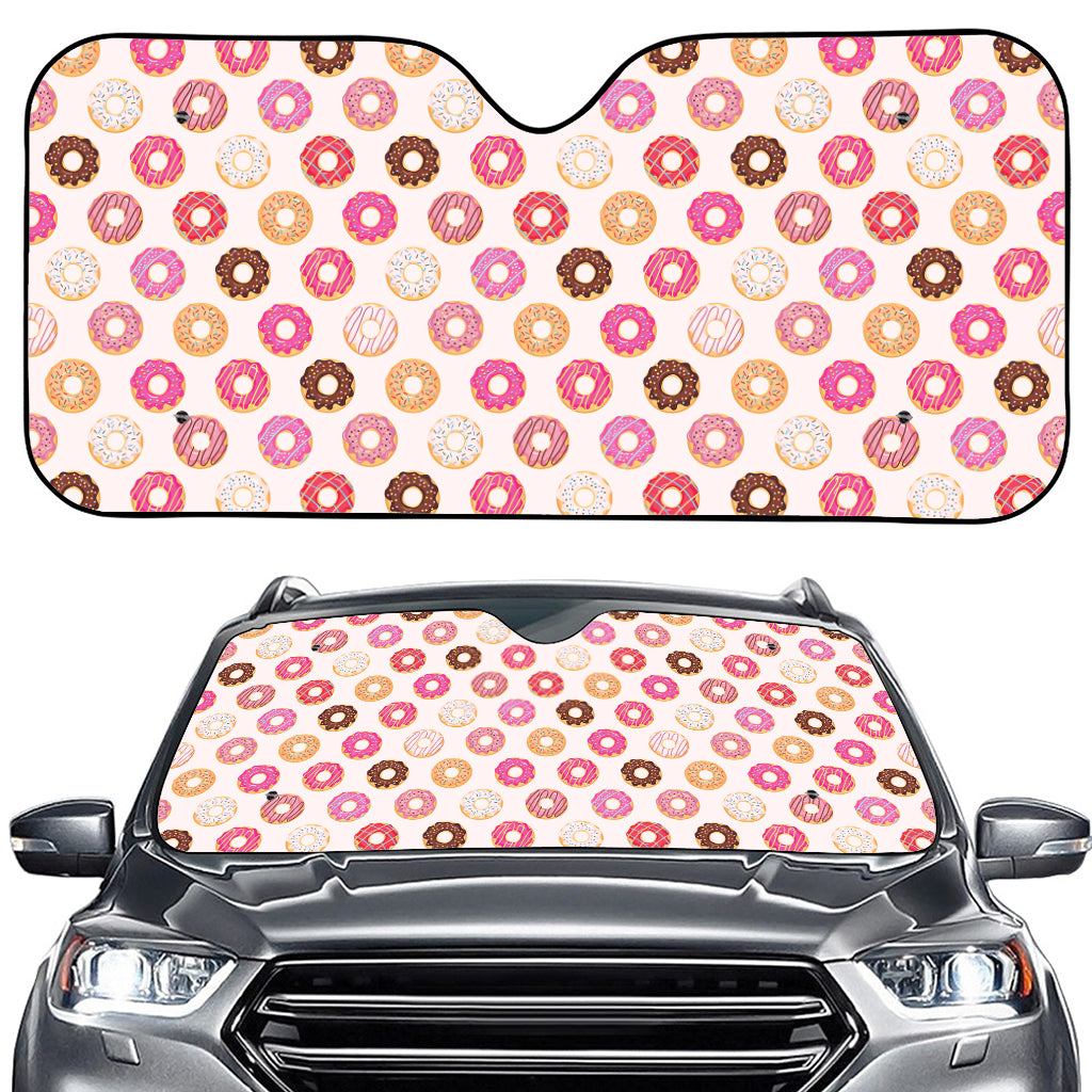 Pastel Donut Pattern Print Car Windshield Sun Shade