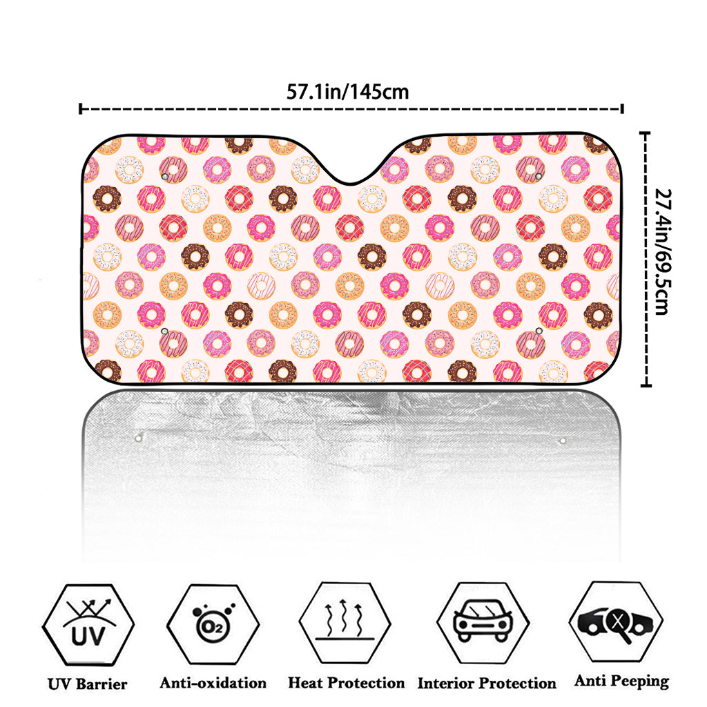 Pastel Donut Pattern Print Car Windshield Sun Shade