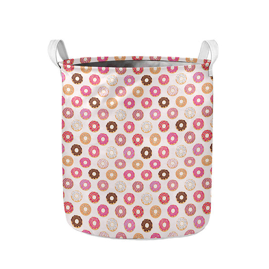 Pastel Donut Pattern Print Collapsible Laundry Basket
