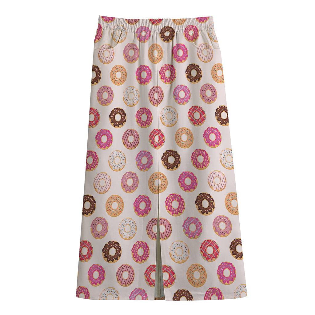 Pastel Donut Pattern Print Cotton Front Slit Maxi Skirt