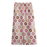 Pastel Donut Pattern Print Cotton Front Slit Maxi Skirt