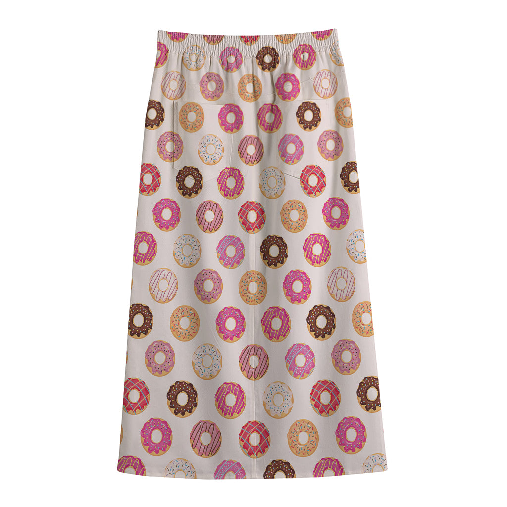 Pastel Donut Pattern Print Cotton Front Slit Maxi Skirt