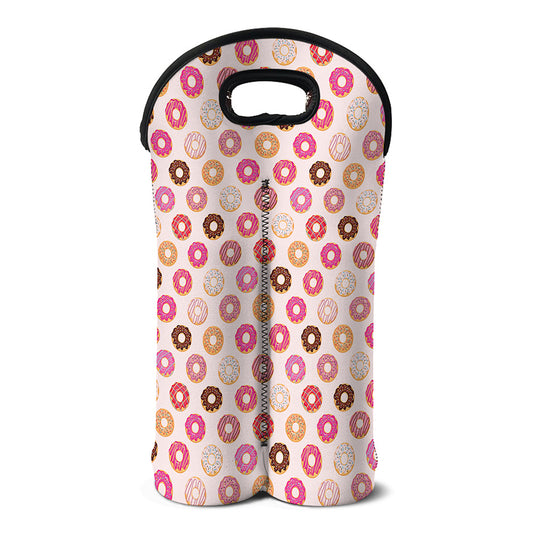 Pastel Donut Pattern Print Double Neoprene Wine Tote