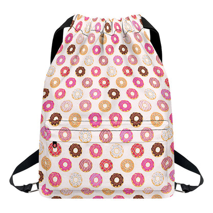 Pastel Donut Pattern Print Drawstring Backpack