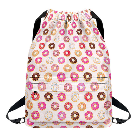 Pastel Donut Pattern Print Drawstring Backpack