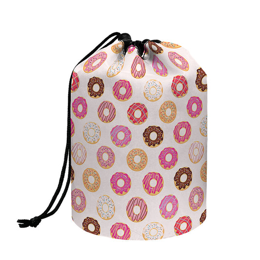 Pastel Donut Pattern Print Drawstring Makeup Bag