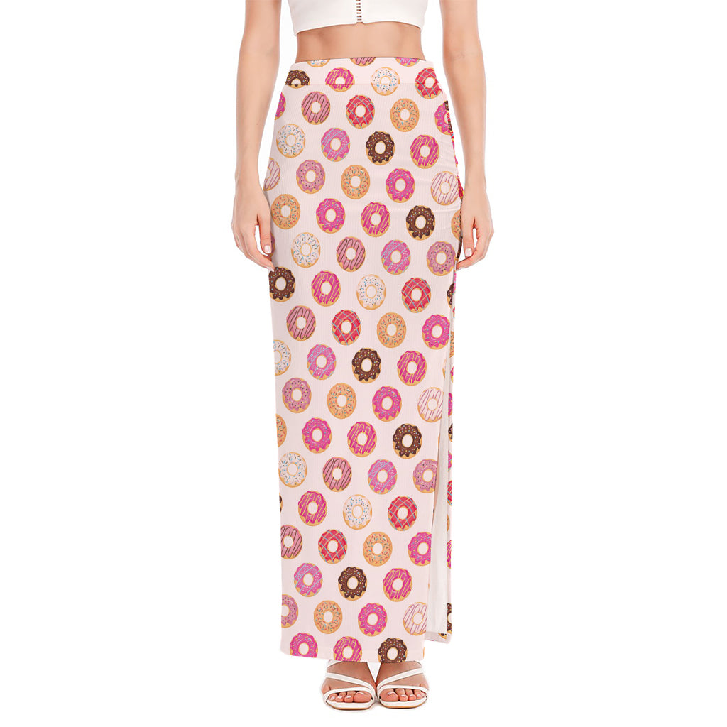 Pastel Donut Pattern Print High Slit Maxi Skirt