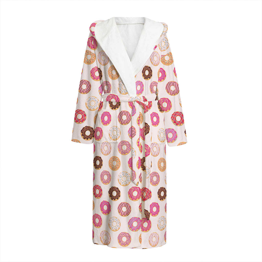 Pastel Donut Pattern Print Hooded Bathrobe