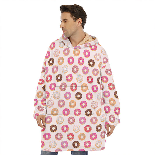 Pastel Donut Pattern Print Hoodie Blanket