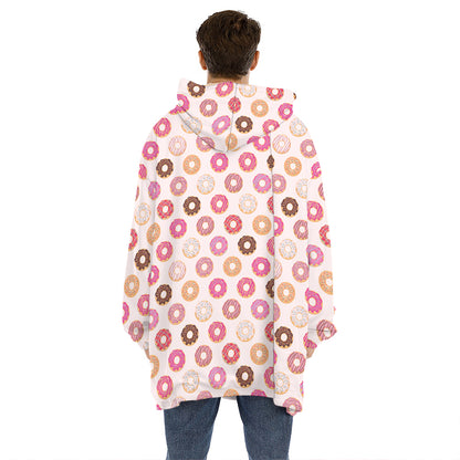 Pastel Donut Pattern Print Hoodie Blanket