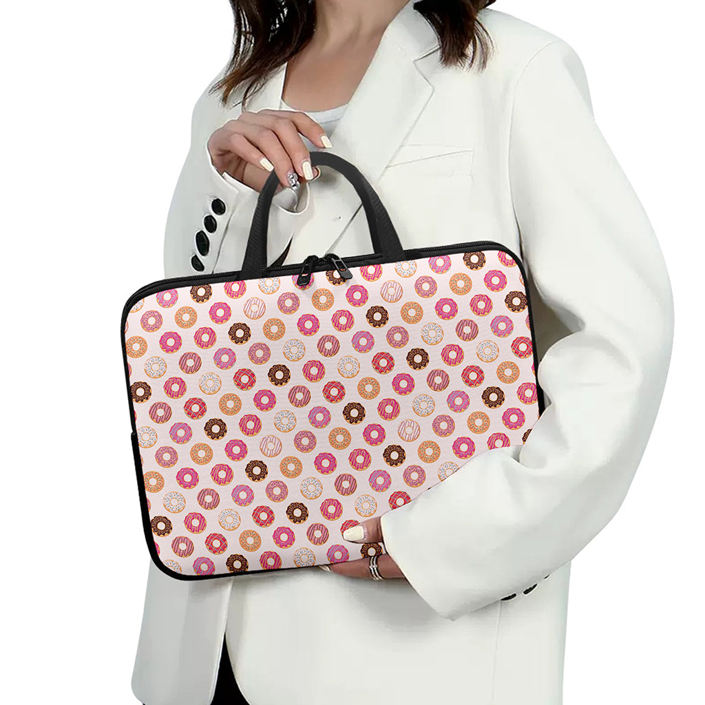 Pastel Donut Pattern Print Laptop Sleeve With Handle