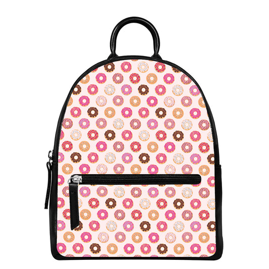 Pastel Donut Pattern Print Leather Backpack