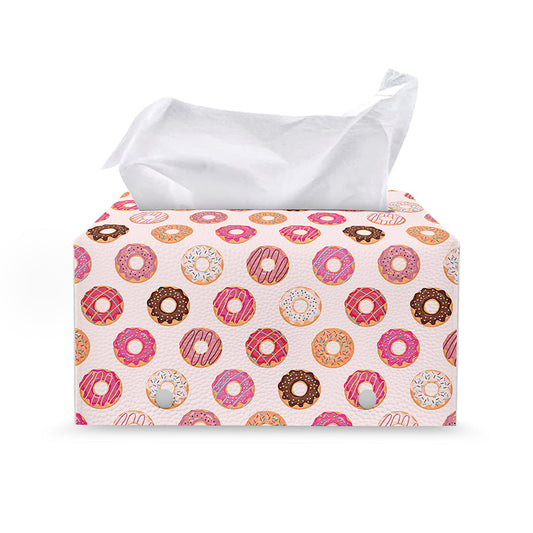 Pastel Donut Pattern Print Leather Tissue Box Cover