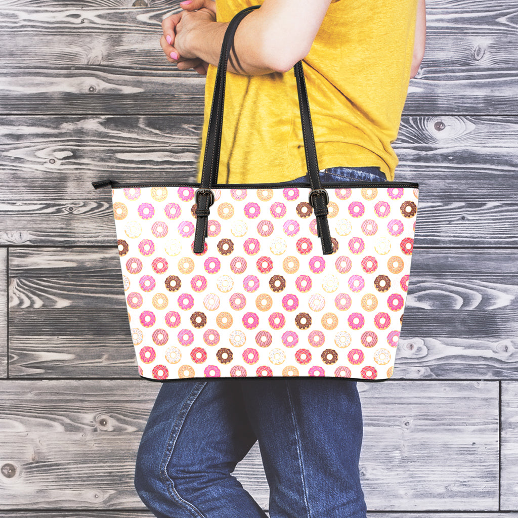 Pastel Donut Pattern Print Leather Tote Bag