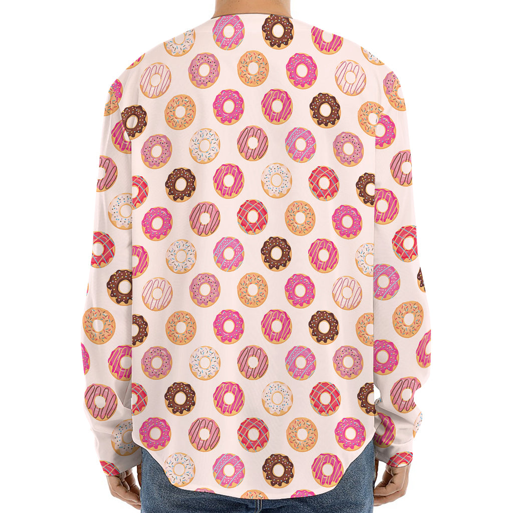 Pastel Donut Pattern Print Long Sleeve Baseball Jersey