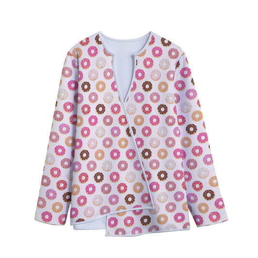 Pastel Donut Pattern Print Long Sleeve Short Coat