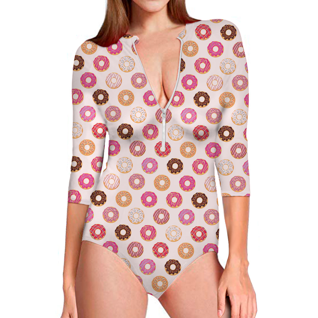 Pastel Donut Pattern Print Long Sleeve Swimsuit