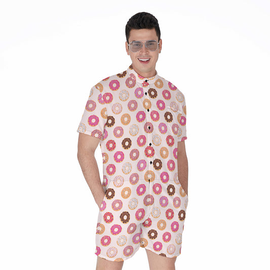 Pastel Donut Pattern Print Men's Rompers