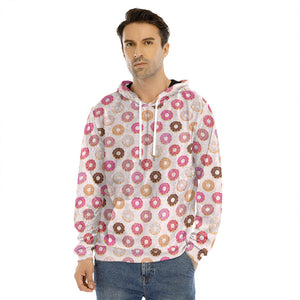 Pastel Donut Pattern Print Men's Velvet Pullover Hoodie