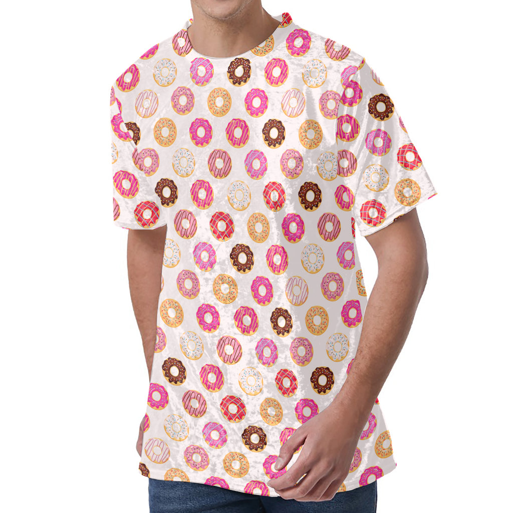 Pastel Donut Pattern Print Men's Velvet T-Shirt