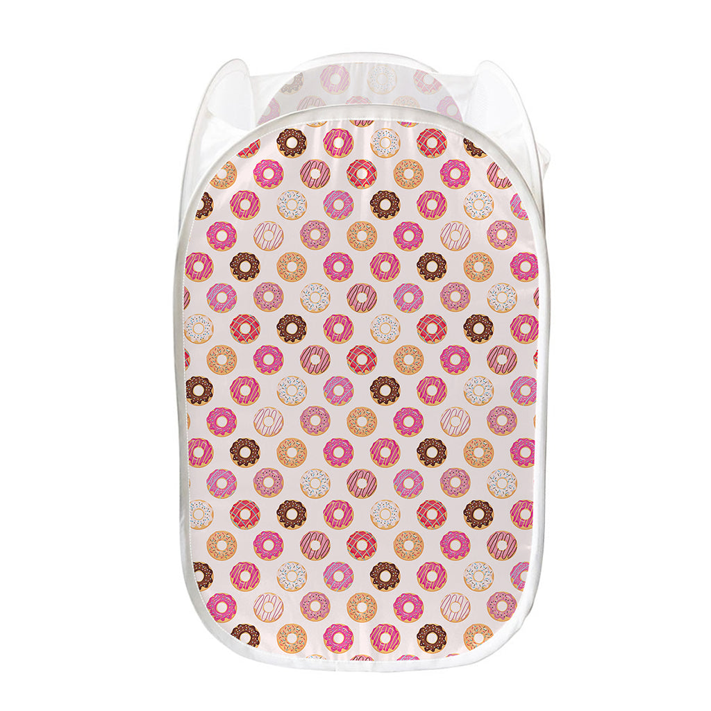 Pastel Donut Pattern Print Mesh Laundry Hamper