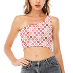 Pastel Donut Pattern Print One Shoulder Crop Top