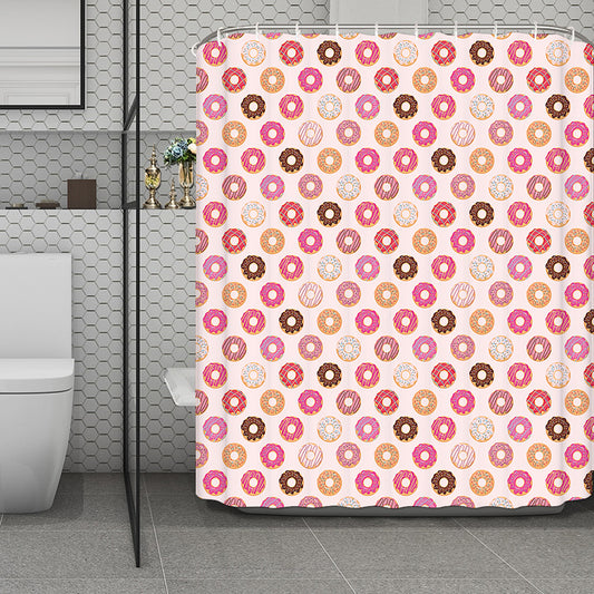 Pastel Donut Pattern Print Polyester Shower Curtain