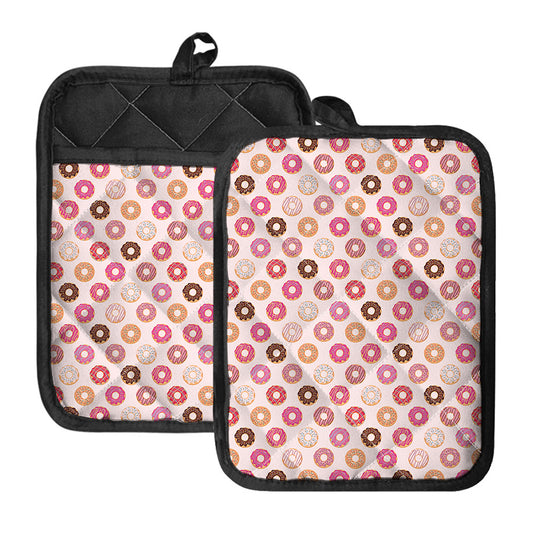 Pastel Donut Pattern Print Pot Holders With Pocket