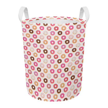 Pastel Donut Pattern Print Round Laundry Basket