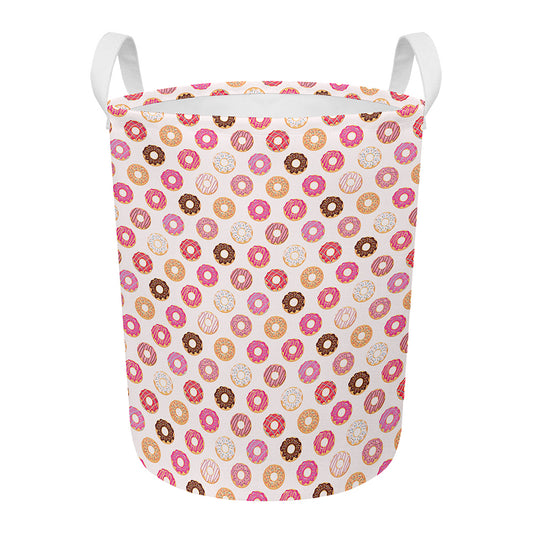 Pastel Donut Pattern Print Round Laundry Basket