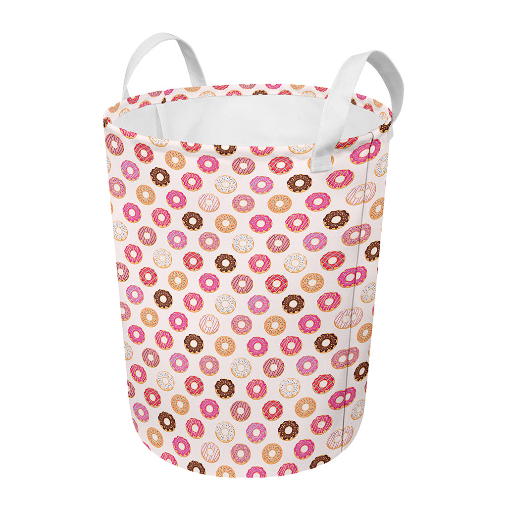 Pastel Donut Pattern Print Round Laundry Basket