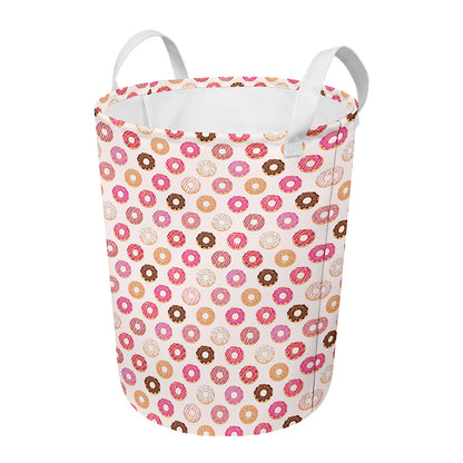 Pastel Donut Pattern Print Round Laundry Basket