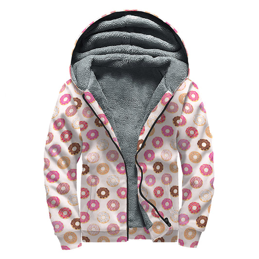 Pastel Donut Pattern Print Sherpa Lined Zip Up Hoodie