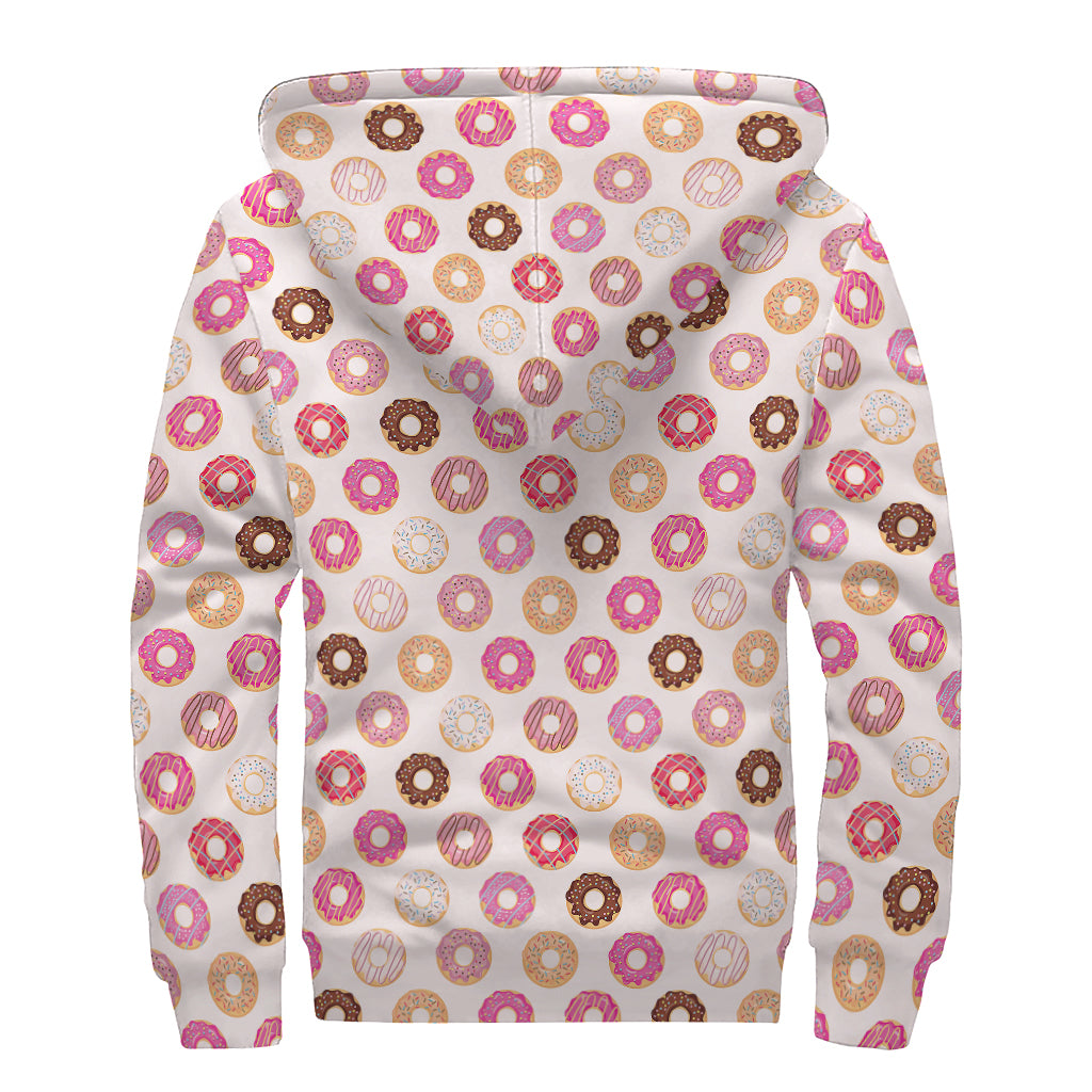 Pastel Donut Pattern Print Sherpa Lined Zip Up Hoodie
