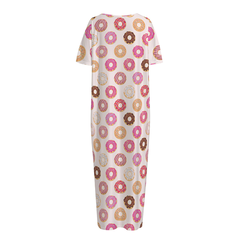 Pastel Donut Pattern Print Short Sleeve Long Nightdress