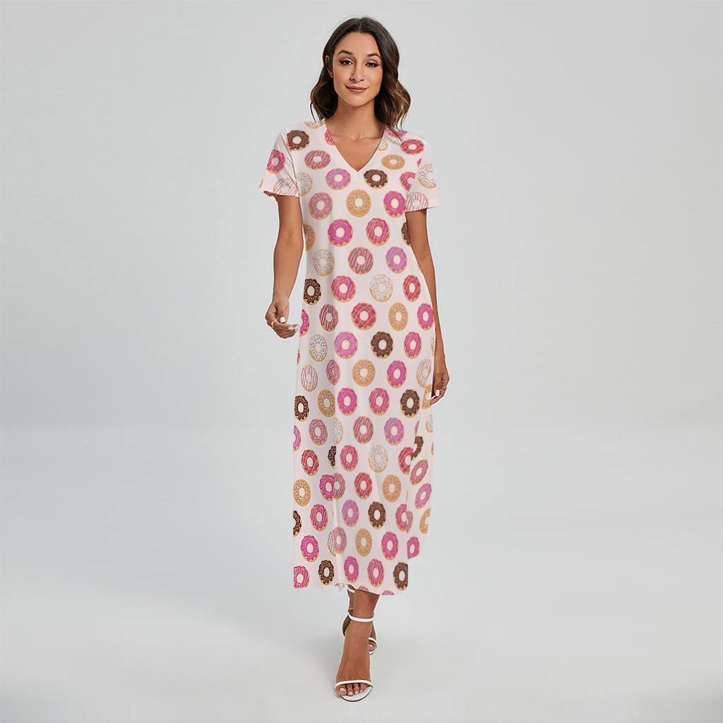 Pastel Donut Pattern Print Short Sleeve Maxi Dress