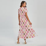 Pastel Donut Pattern Print Short Sleeve Maxi Dress