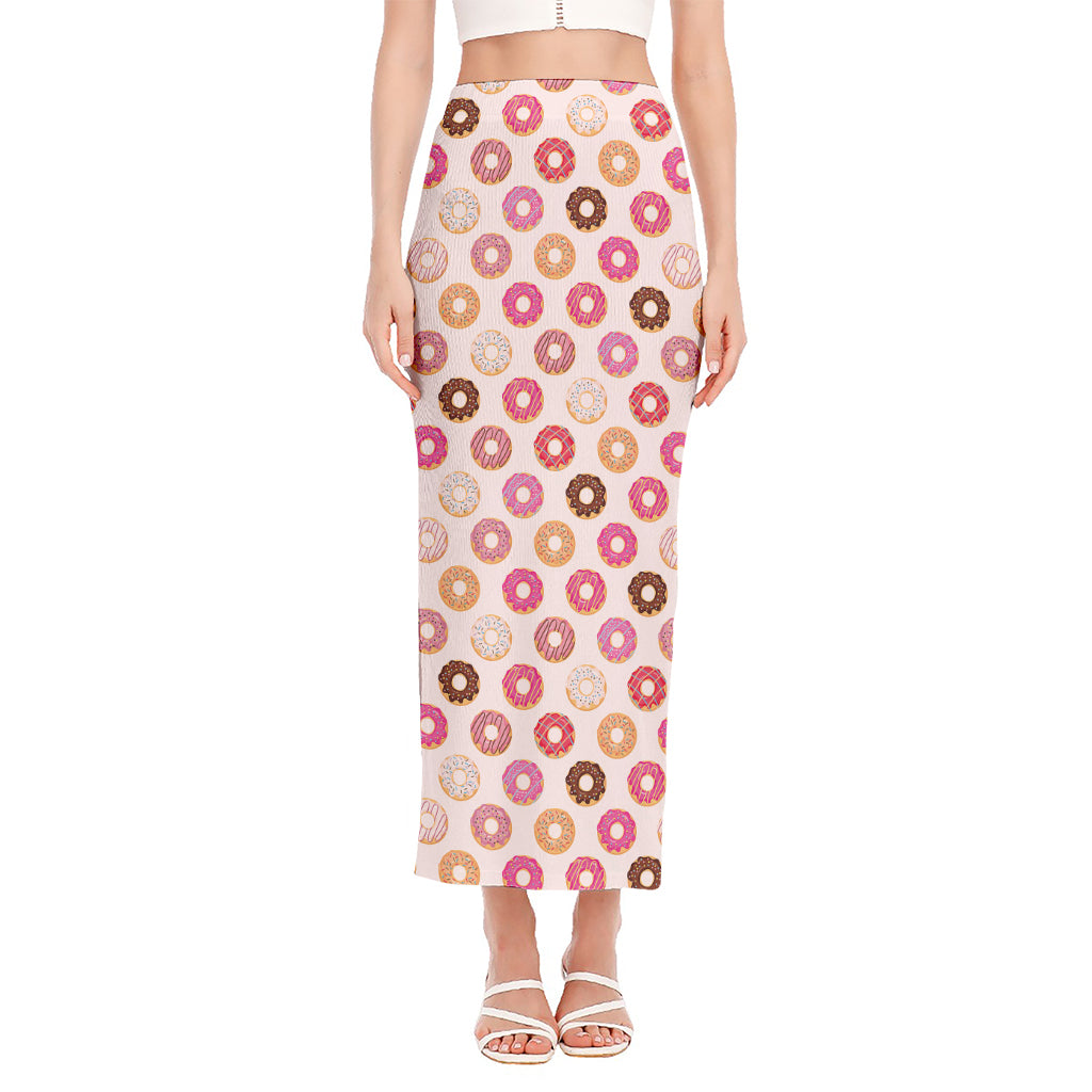 Pastel Donut Pattern Print Side Slit Maxi Skirt