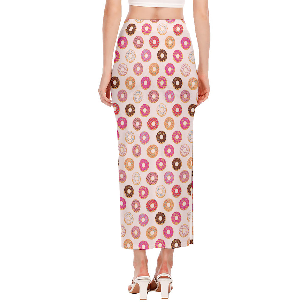 Pastel Donut Pattern Print Side Slit Maxi Skirt