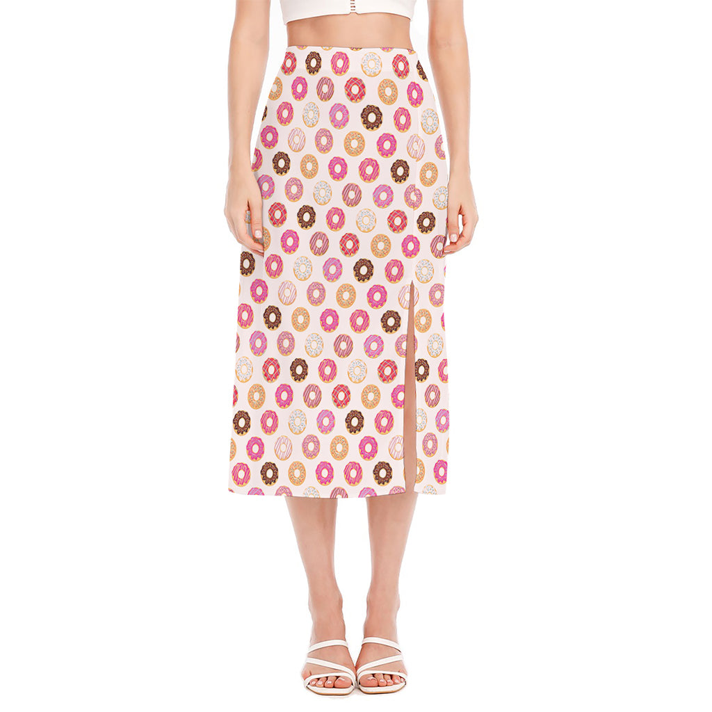 Pastel Donut Pattern Print Side Slit Midi Skirt