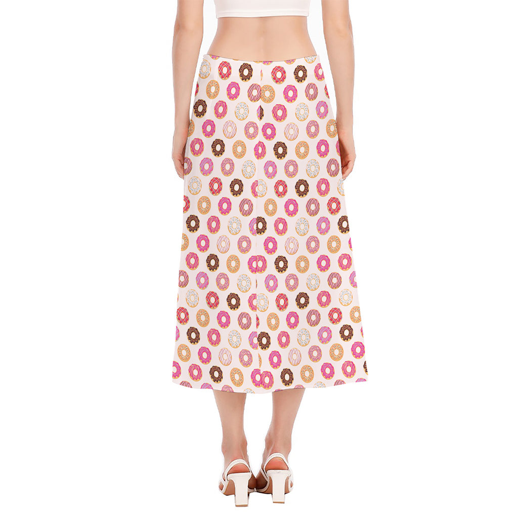 Pastel Donut Pattern Print Side Slit Midi Skirt