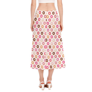 Pastel Donut Pattern Print Side Slit Midi Skirt